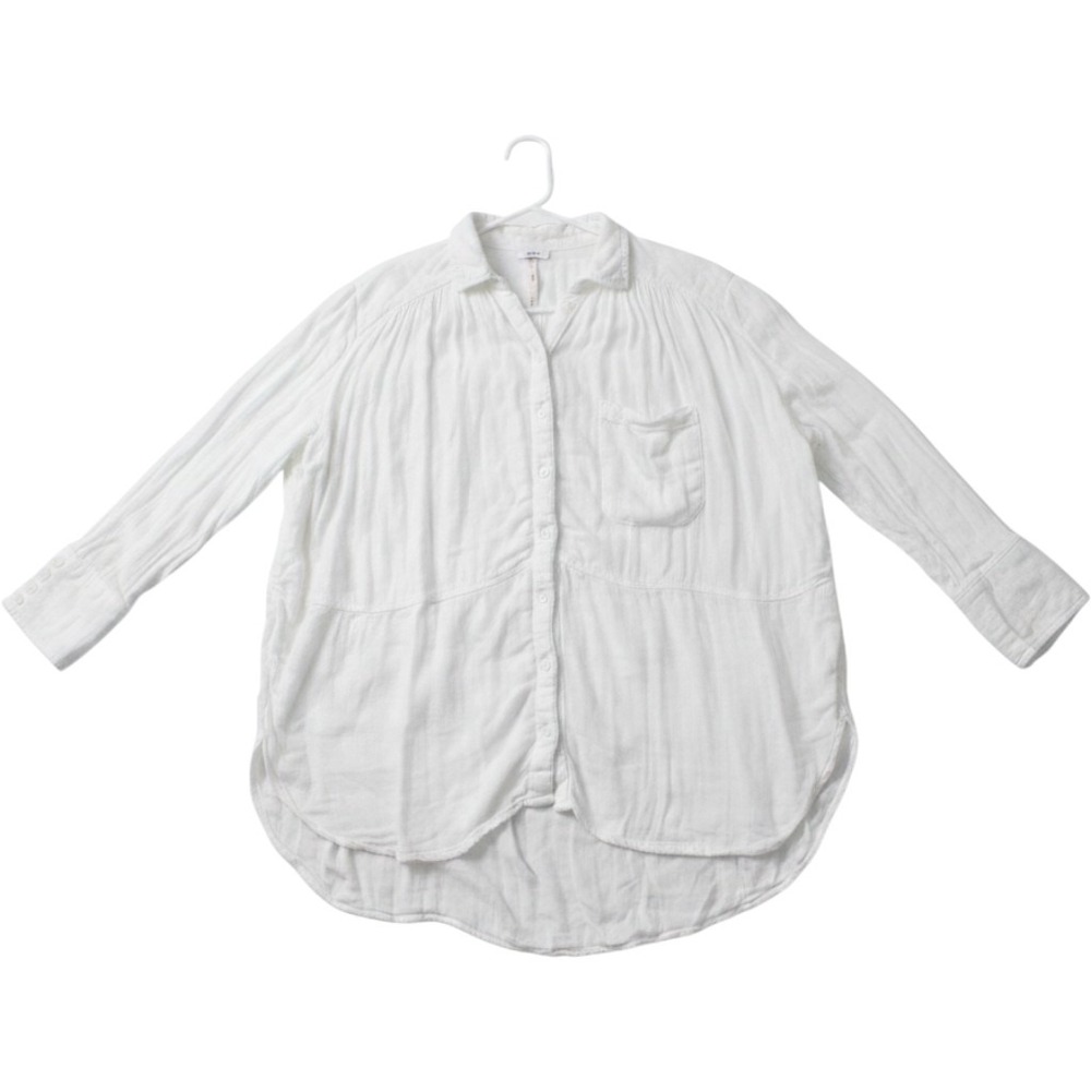 Free People Cozy Nights Button Down Gauze Cotton Shirt Oversized S White Boho - Picture 2 of 4